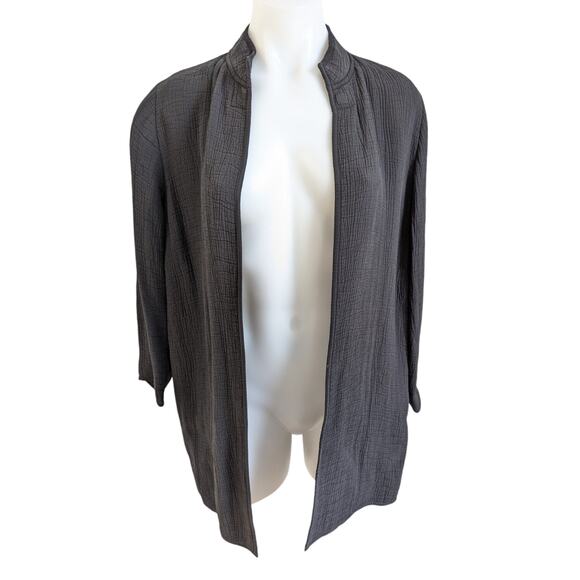 Eileen Fisher Petite Size PP Open Front Jacket Black Silk Blend Long Sleeves - Picture 1 of 8
